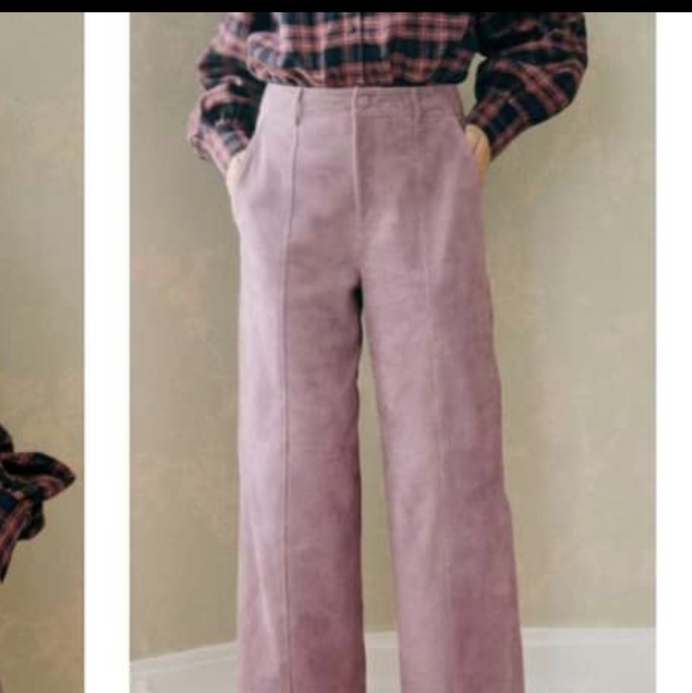 Sezane Damiano Trousers in Wisteria 100% Suede Sz 38 / US 6